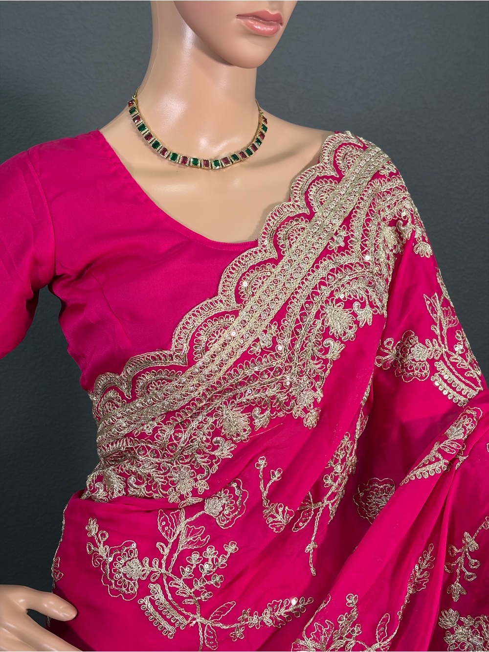 Brand new,pink designer saree with stitched blouse - Picture 3 of 5